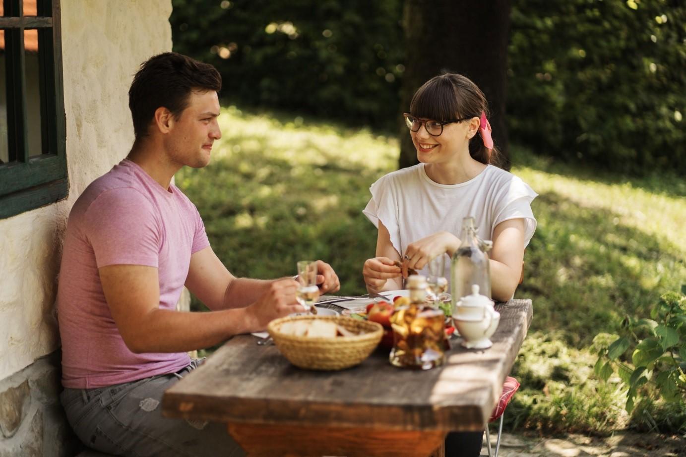 a couple enjoying local foods 