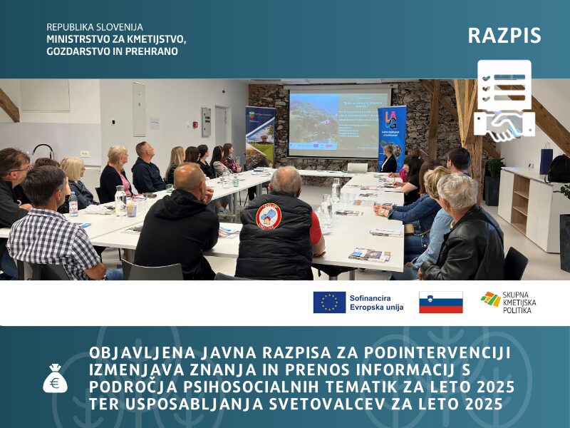 Objavljena javna razpisa za intervencijo IRP32 Izmenjava znanja in prenos informacij ter usposabljanje svetovalcev